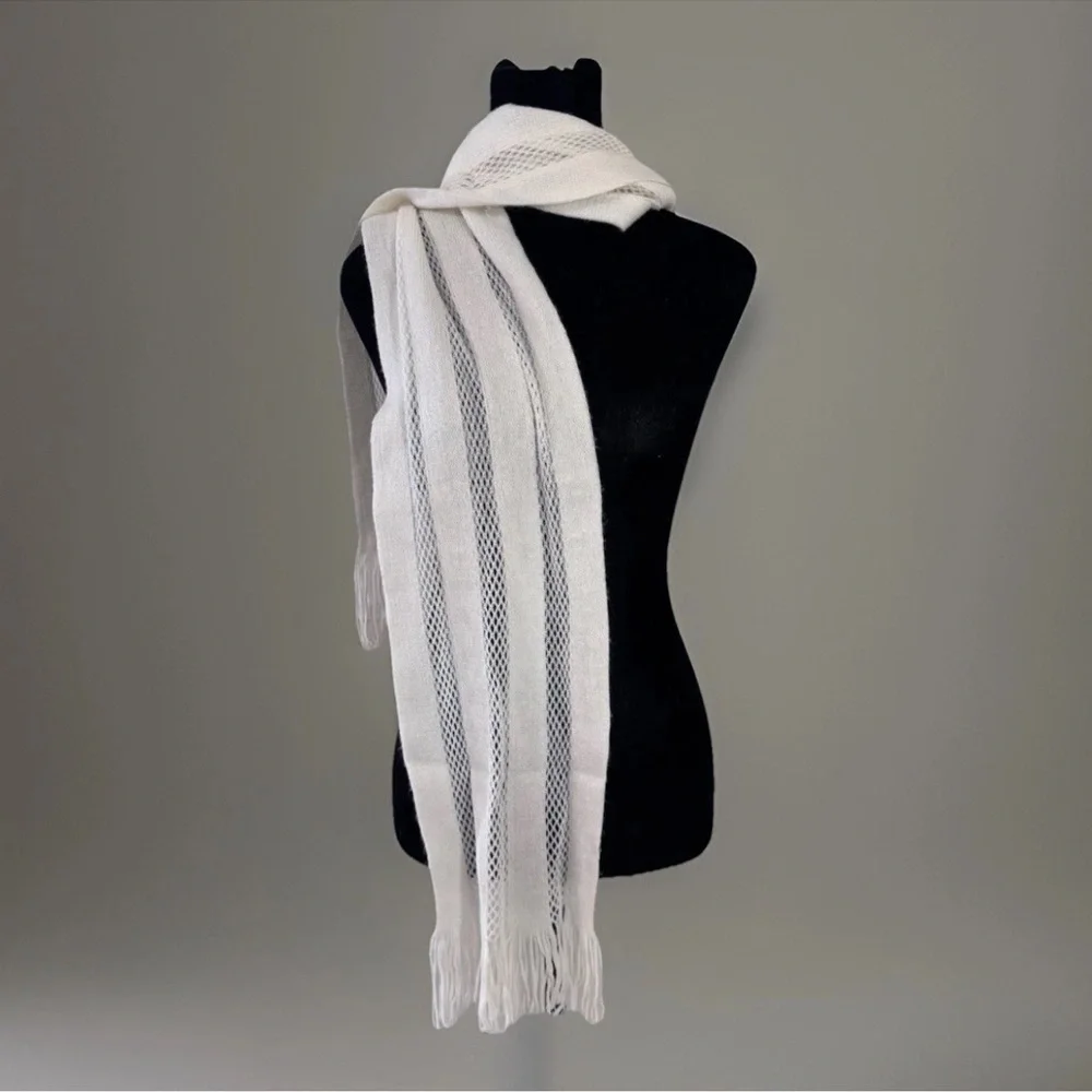 Echo Womens Scarf Ivory Knit Long Classic Boho Fringe Church Fall Winter Party